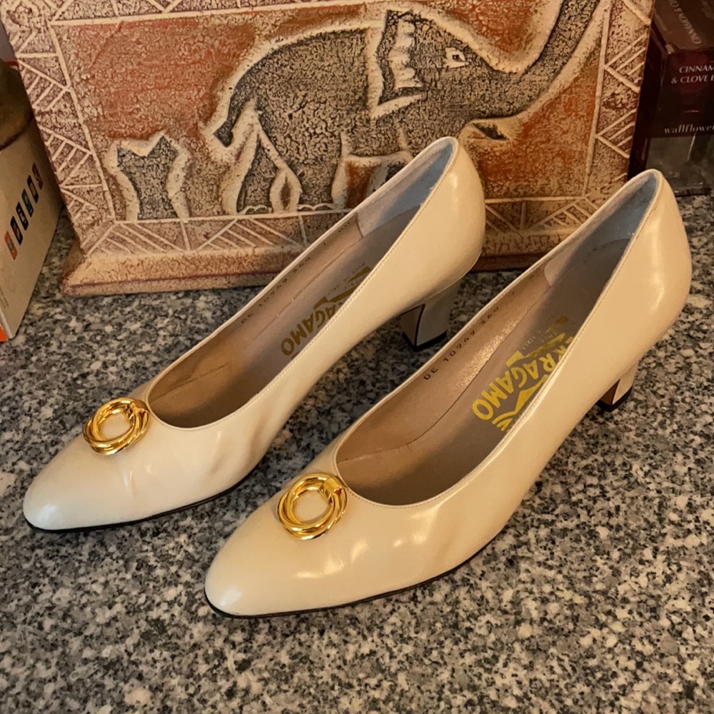 Salvatore Ferragamo, Italian, beige leather heels